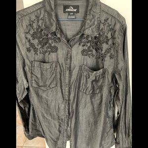 Jordache woman’s charcoal Jean button down shirt
